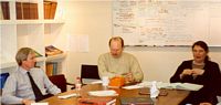 Research meetings bring clinicians, scientists and technicians together. L-R Tony Penington, Ken Knight and Geraldine Mitchell. Used with the permission of the Bernard OBrien Institute of Microsurgery.